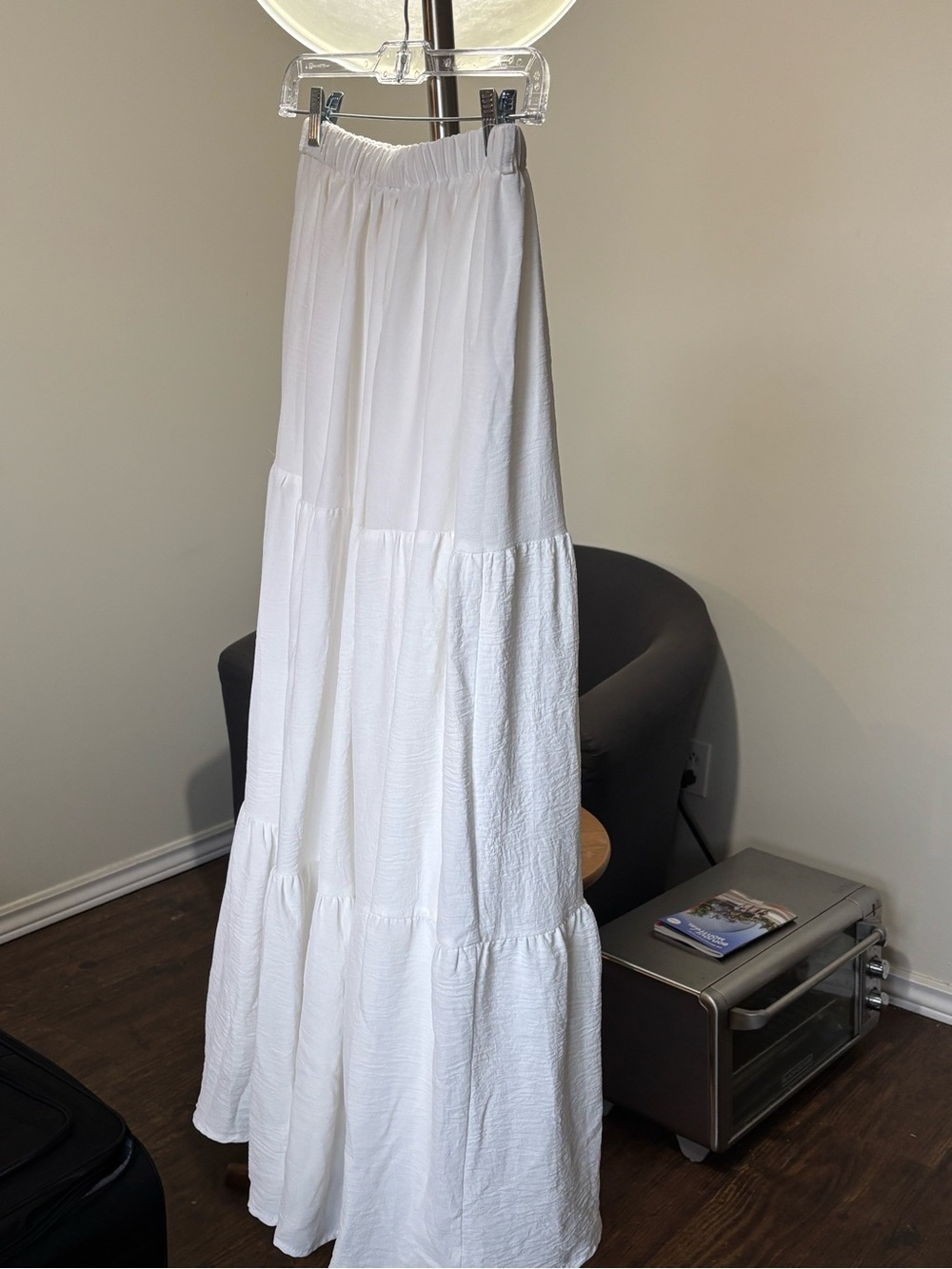 White Double-Layered Tiered Maxi Skirt - Standard Size